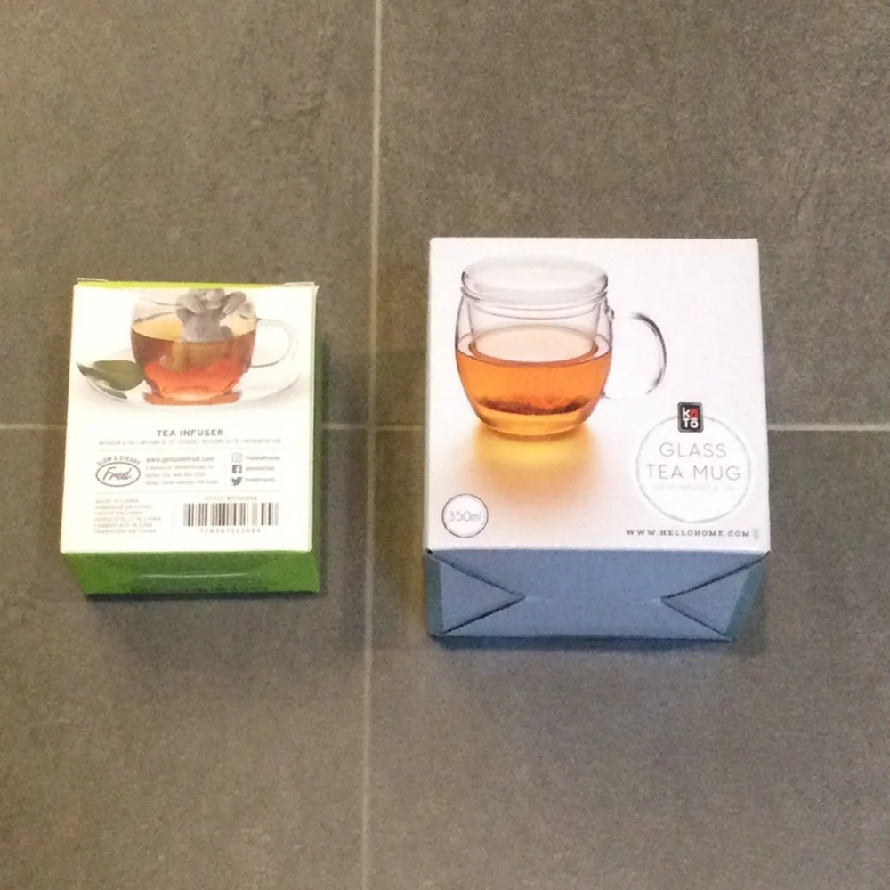 Glass tea mug and sloth slow brew infuser
